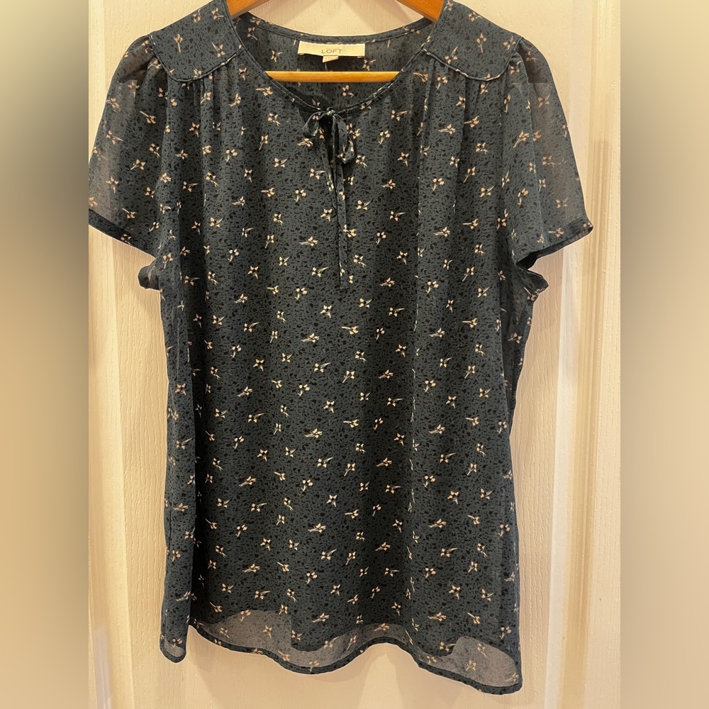 LOFT Blouse with Floral Print and Neck Tie